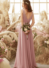 Vera | A Line Blush Chiffon Corset Long Bridesmaid Dress - Price #price_variant_lowest# - Blush - PromDressClub